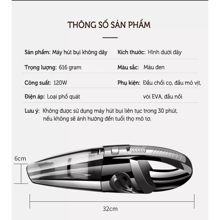 Máy hút bụi ô tô cầm tay cực mạnh - Vệ sinh nội thất ô tô