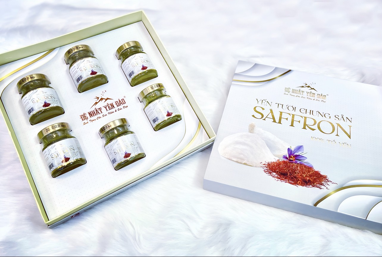 YẾN TƯƠI CHUNG SẲN SAFFRON - 100% TỔ YẾN ĐẢO - ĐẸP DA - CẢI THIỆN TRÍ NHỚ, GIẤC NGỦ - CHỐNG TRẦM CẢM - PHÒNG NGỪA BỆNH TIM MẠCH - GIẢM CÁC TRIỆU CHỨNG KINH NGUYỆT