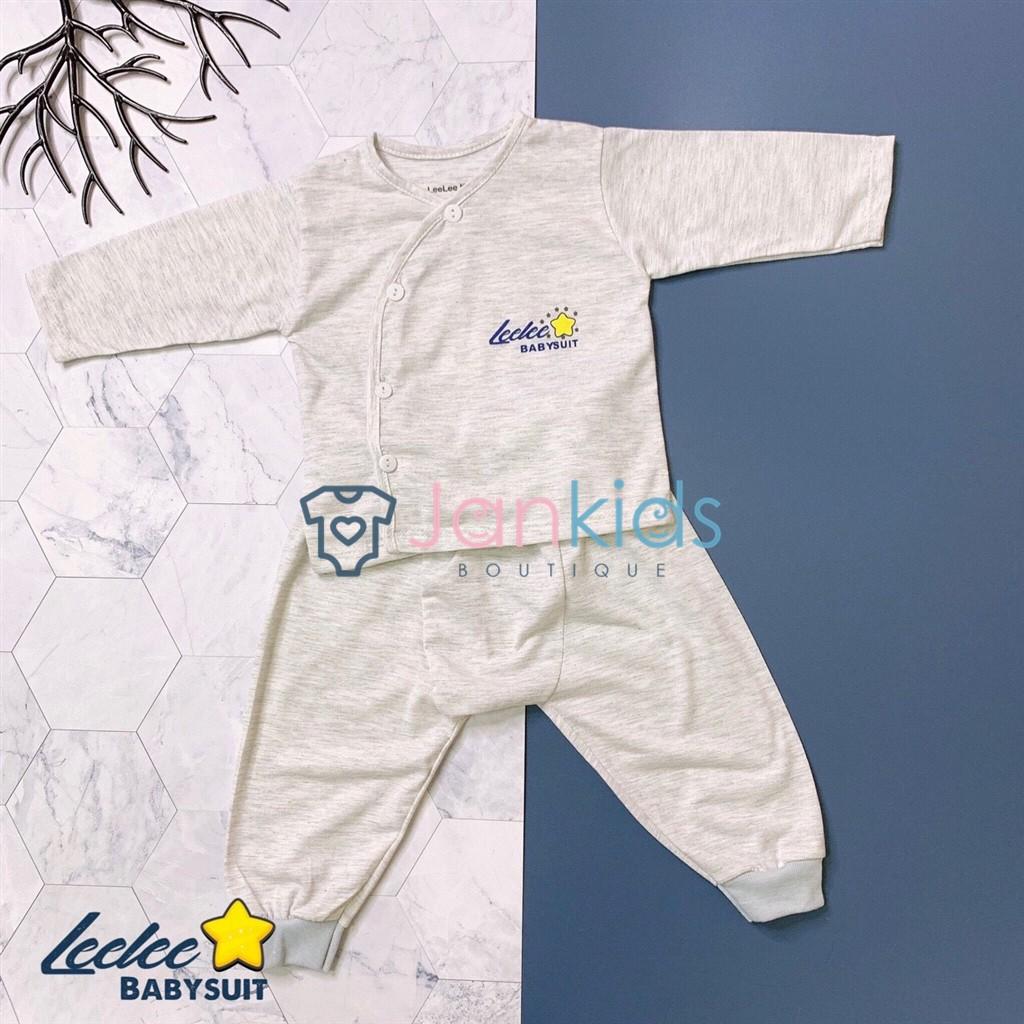 Bộ Quần Áo Sơ Sinh Dài Tay Màu, Áo Vạt Chéo, Quần Đáp Đũng Leelee Kids