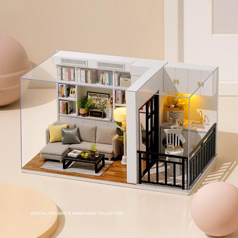 Mô hình nhà búp bê DIY Doll House Miniature_ GENKI LIFE _Tặng TẤM CHE BỤI + KEO