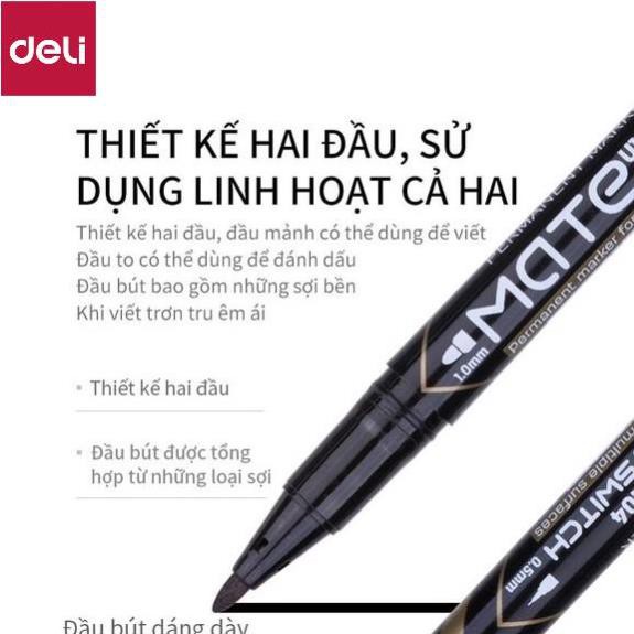 Bút lông dầu dạ kính hai đầu Deli - Bút dạ chết không xoá được - Nhiều màu