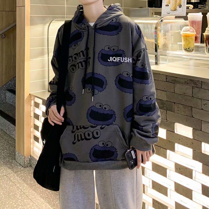 NEW Áo Hoodie Dáng Rộng Có In Hình Hoạt Hình Thời Trang Phong Cách Cho Nam