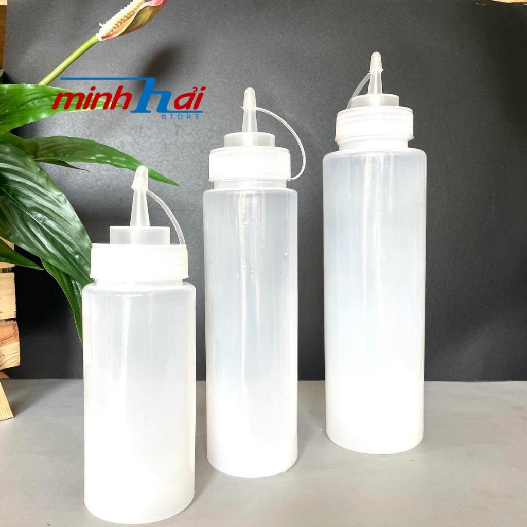 Bình chai đựng sốt - đựng tương- nước đường - sữa đặc . Nhựa dày , nhiều size 500ml, 750ml, 1000ml