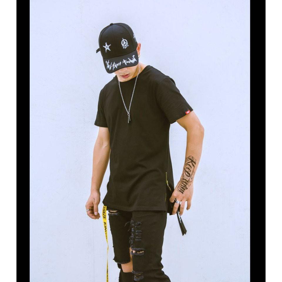 Áo thun tay lỡ zipper cotton