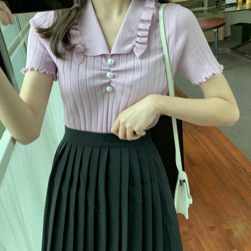Áo nữ dệt kim cổ chữ V đính hạt ngọt ngào