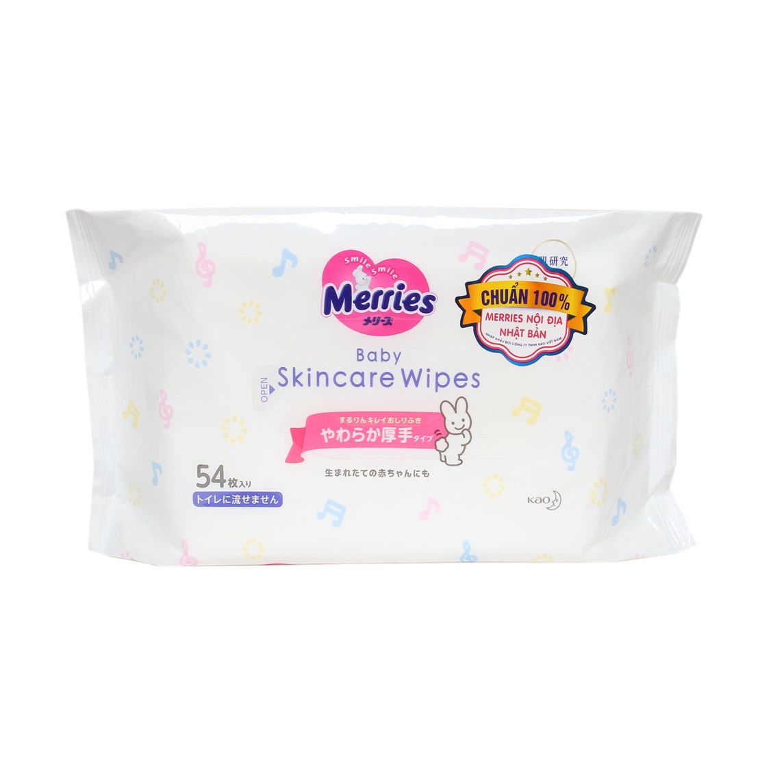 Combo 5 Gói Khăn Giấy Ướt Merries Baby Skincare Wipes (54 miếng/gói x 5)