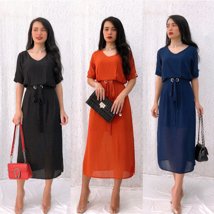 Đầm dự tiệc form dài voan chiffon xẻ tà sang trọng GR0144 - Hình thật shop chụp