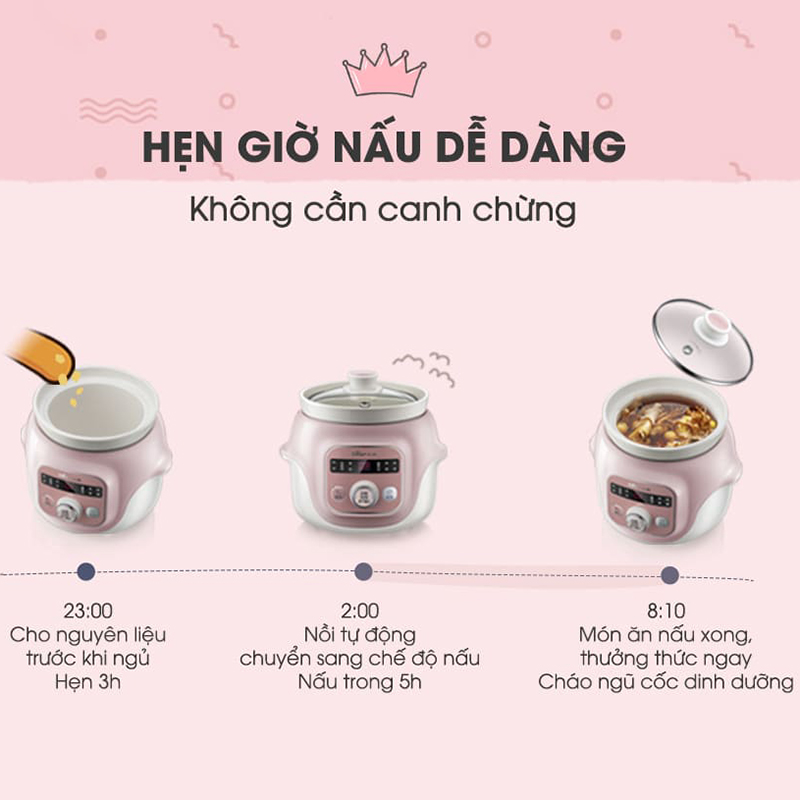 Nồi Nấu Chậm 1 Lít Bear DDG-D10B1S - Hàng Chính Hãng