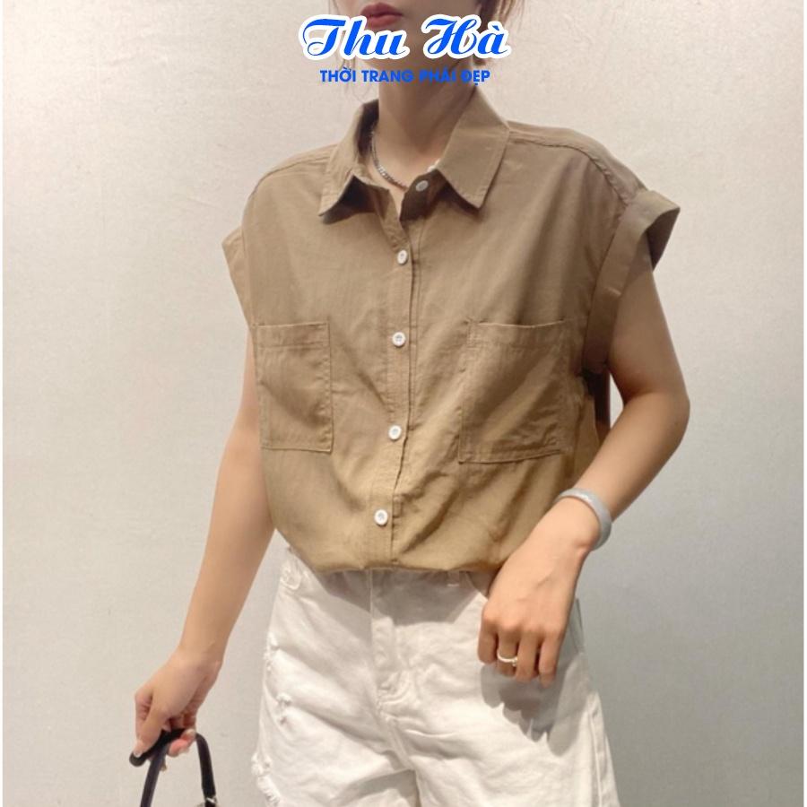 Áo sơ mi đũi nữ tay ngắn Thu Hà form rộng che khuyết điểm, kiểu dáng trẻ trung, chất liệu vải mềm mát thấm mồ hôi SMH.33