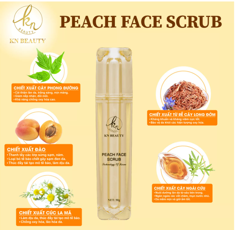 Tẩy Tế Bào Chết Tinh Chất Đào KN Beauty - Peach Face Scrub 50g tặng mẫu thử mini
