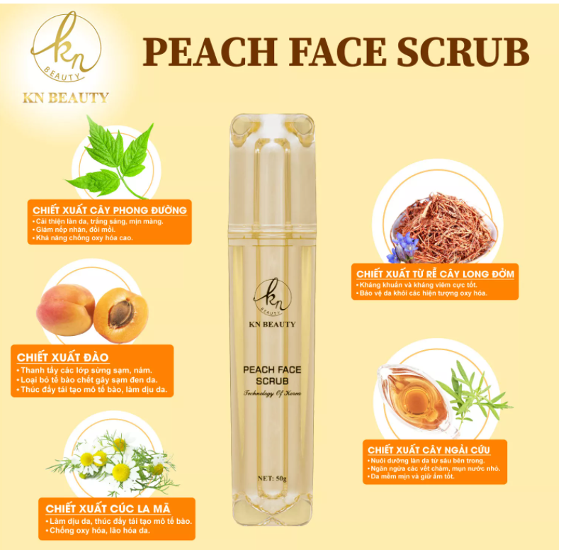 Tẩy Tế Bào Chết Tinh Chất Đào KN Beauty - Peach Face Scrub 50g tặng mẫu thử mini