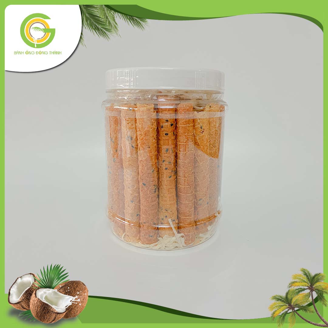 Bánh ống Đông Thành thơm ngon - Bánh ống xứ dừa dạng hộp - Đặc sản Bến Tre hộp bánh ống dừa