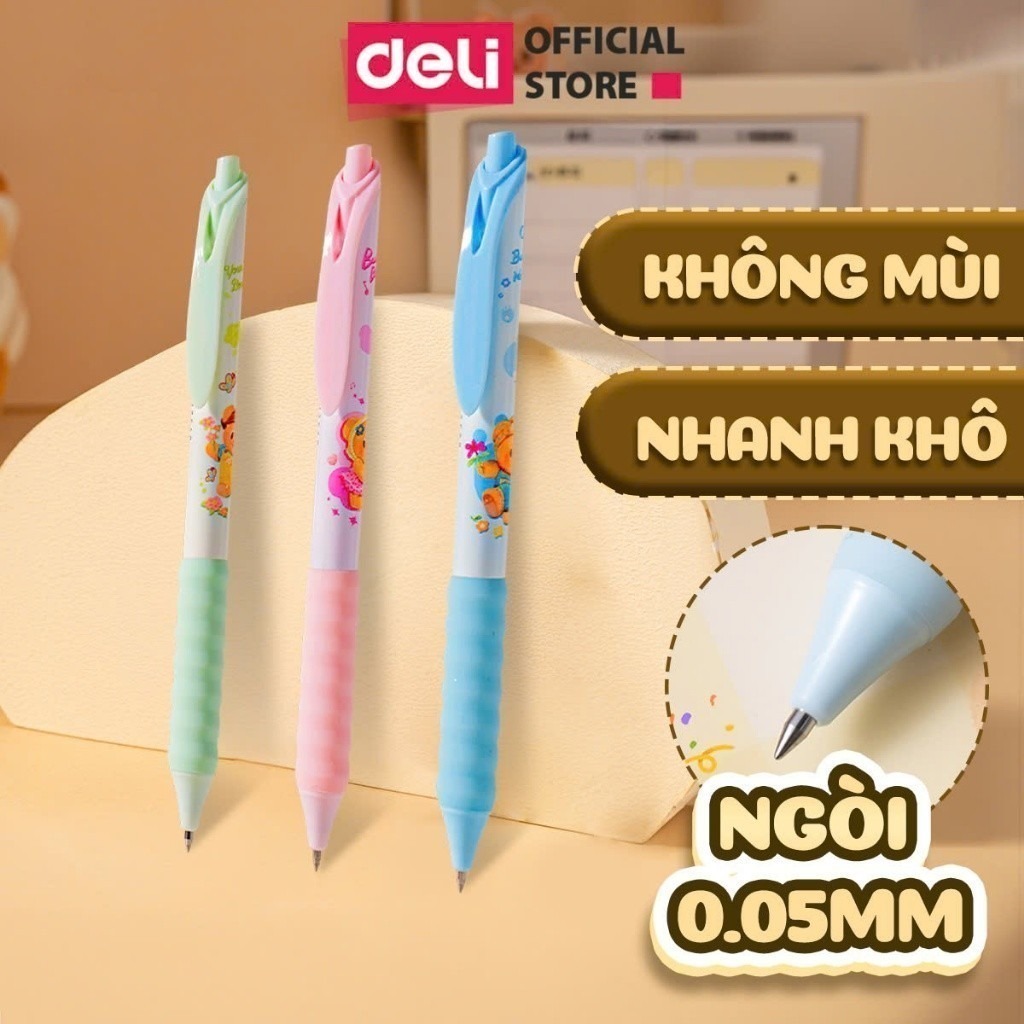 Bút Gel Bút Bi Nước Màu Pastel Phối Nhũ Ngòi 0.5mm Deli - Bút Bi Nước Mực Đều Viết Trơn Tru Văn Phòng Phẩm Cao Cấp