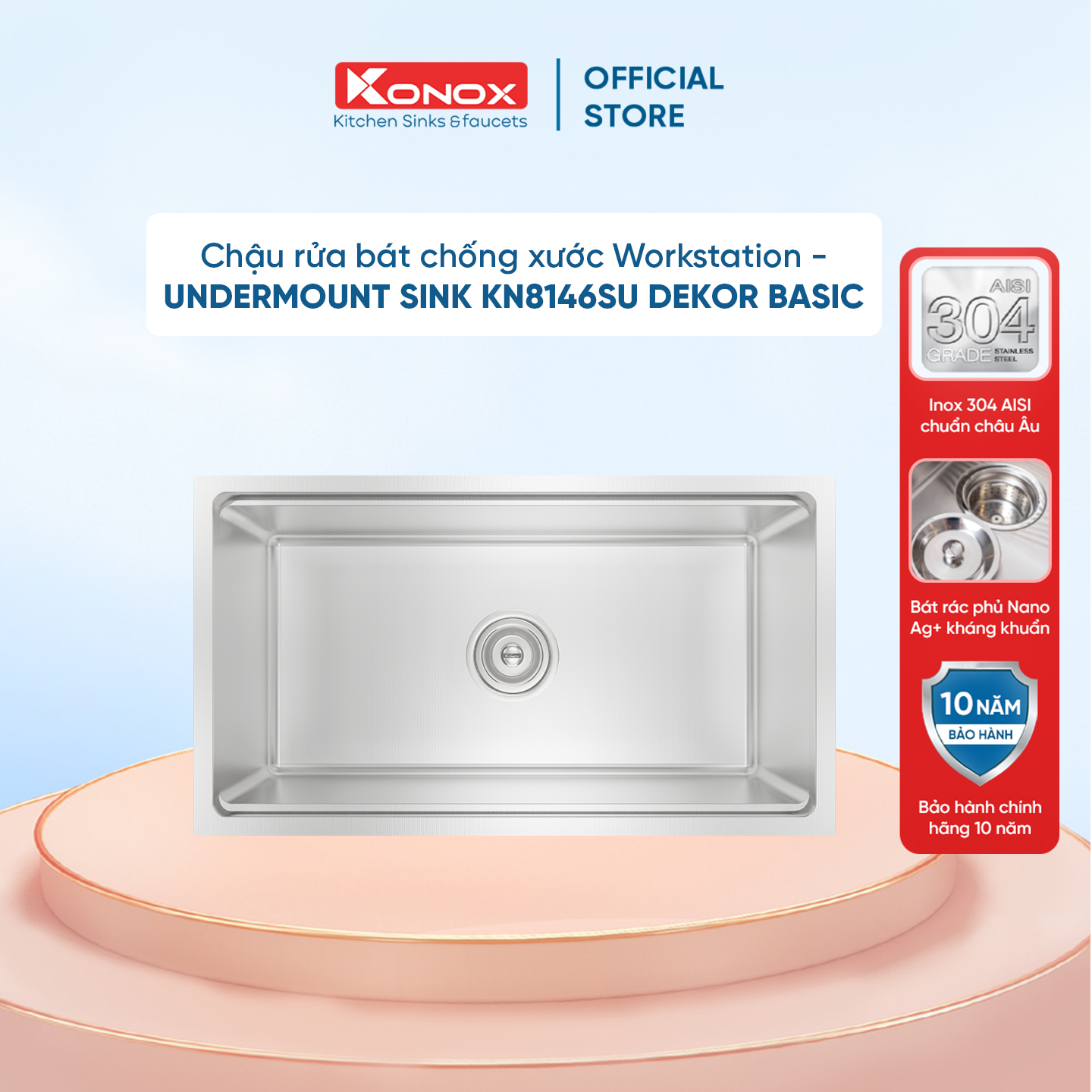 Chậu rửa bát chống xước Undermount Sink KN8146SU Dekor Basic - Bảo hành chính hãng 10 năm