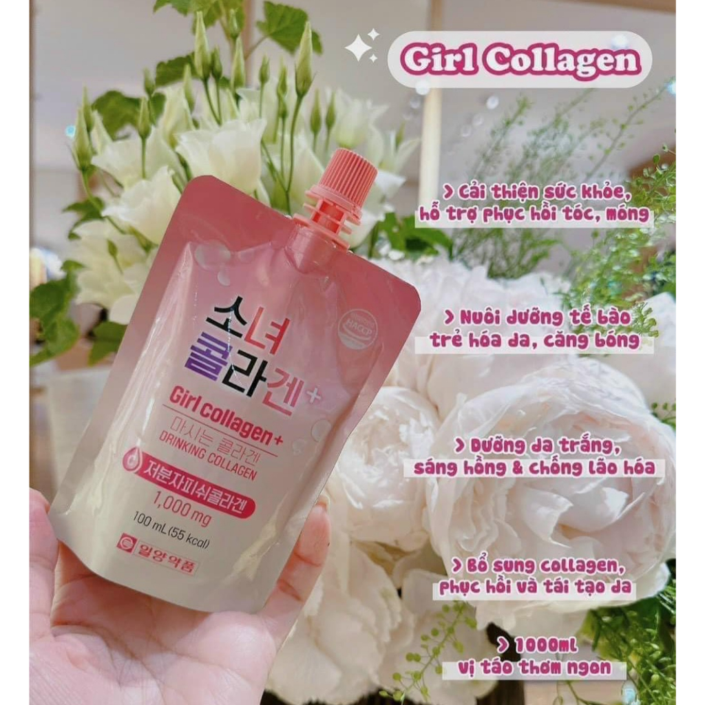 Hộp 10 gói - GIRL COLLAGEN - Nước uống bổ sung Collagen và Vitamin C Hàn Quốc Hương Táo ILYANG PHARM