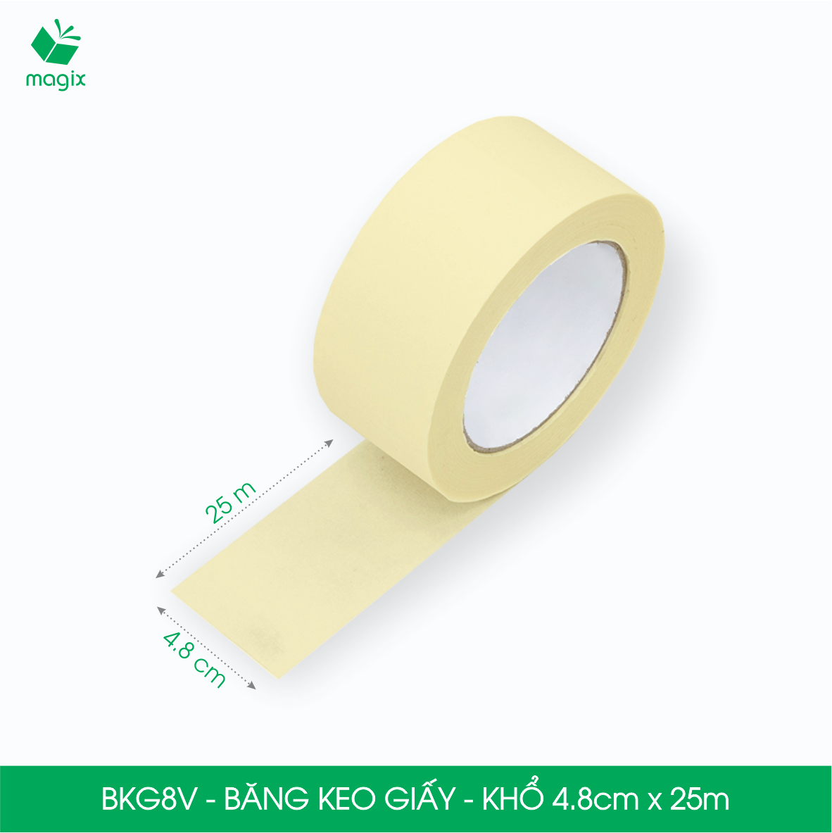 BKG8V - Block 3 cuộn băng keo giấy khổ 4.8cm x 25m - Băng dính giấy viết được, chặn màu sơn