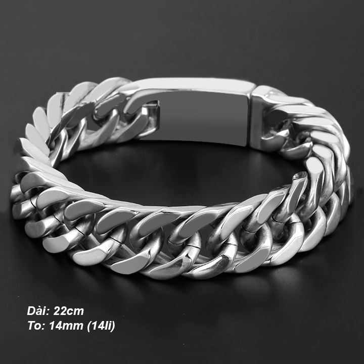 Lắc tay nam kiểu lặc đôi bảng to 14mm MVT023 Không đen không gỉ sét