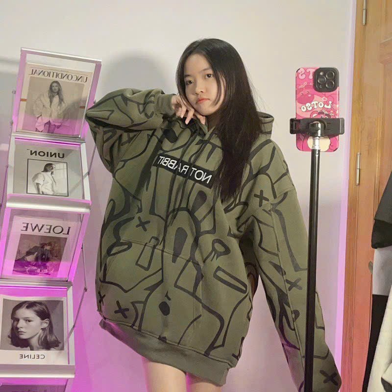 Áo Hoodie Local Brand, Áo Hoodie Not Rabbit Hình In Thỏ Kín Áo Chất Liệu Nỉ Ngoại Cao Cấp Mũ Trùm 2 Lớp khoác ngoài form rộng unisex nam nữ chống nắng