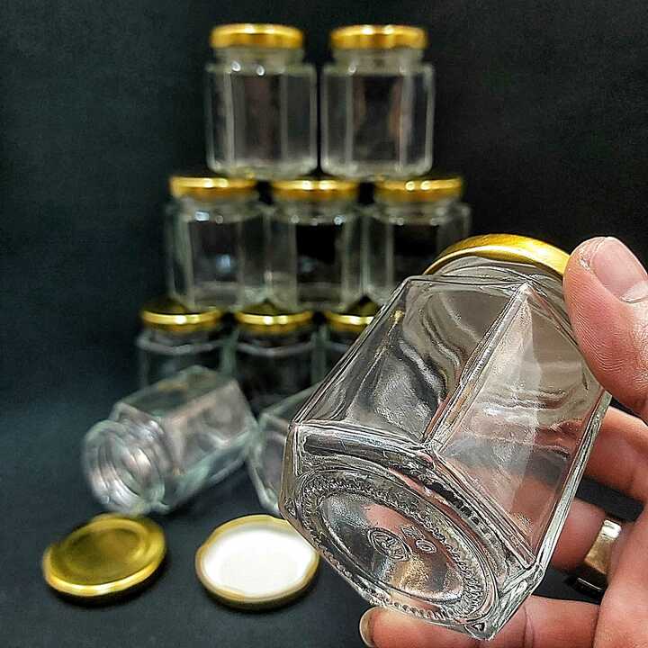 Combo 20 hũ thuỷ tinh nhỏ 80ml mẫu lục giác nắp thiếc vàng vặn – hủ thủy tinh đựng mật ong, yến chưng, dầu dừa, thức uống, sữa chua, thực phẩm, hũ gia vị