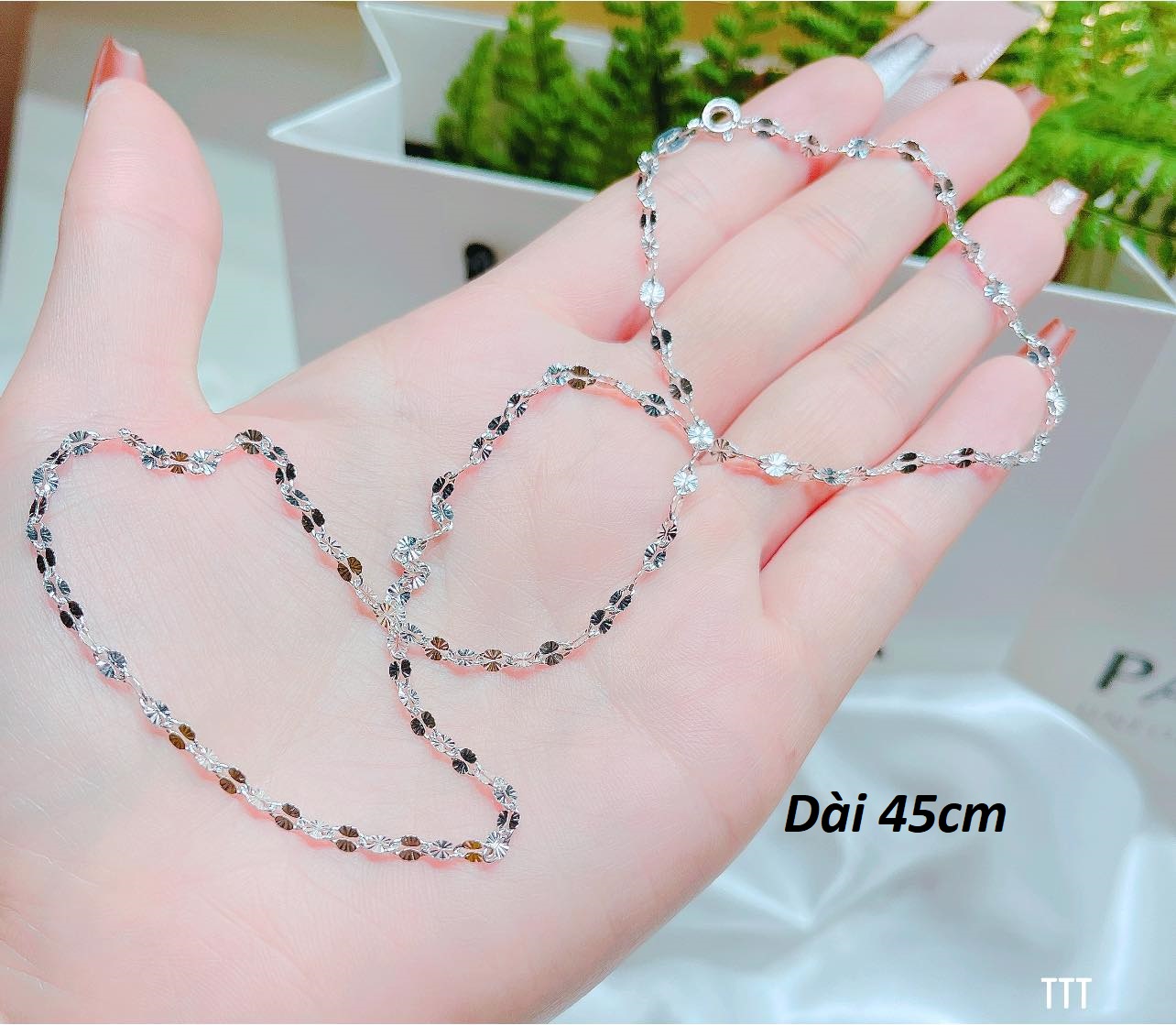 Dây chuyền nữ kiểu chặn hoa phay chất liệu bạc MS86a