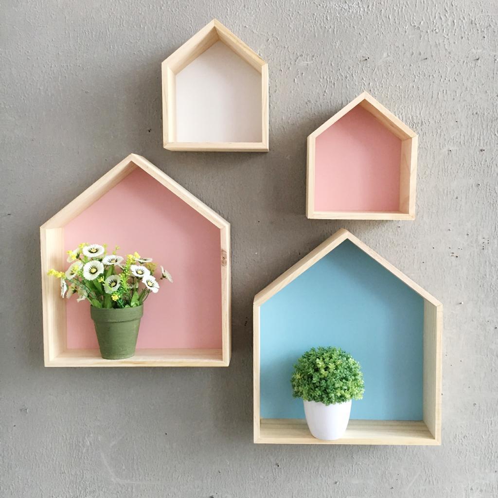 Fantasy Floating Wall Shelf Storage Shelves Hut Shaped Wooden Home Decor