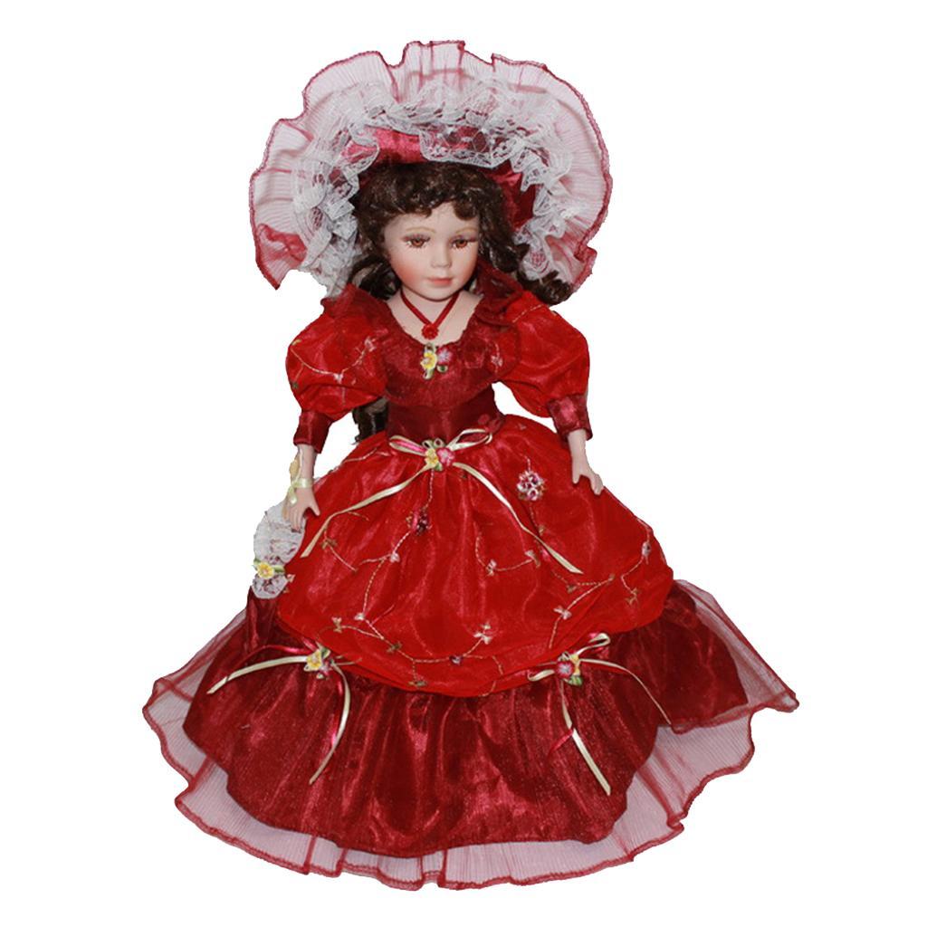 40cm Porcelain Doll with Dress Hat Home Display Decor