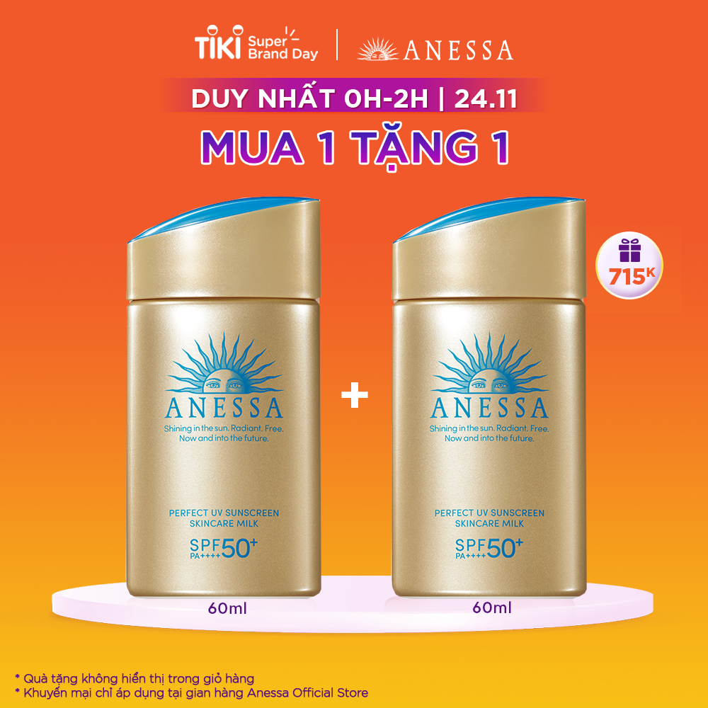 [Mua 1 Tặng 1] Sữa chống nắng dưỡng da bảo vệ hoàn hảo Anessa Perfect UV Sunscreen Skincare Milk SPF 50+ PA++++ 60ml