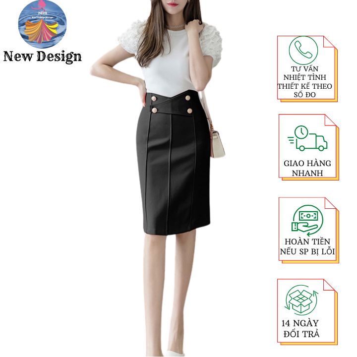 Chân váy công sở dáng bút chì lưng cao dài 58cm phong cách Hàn Quốc sang trọng chất vải co giãn thoáng mát khi mặc