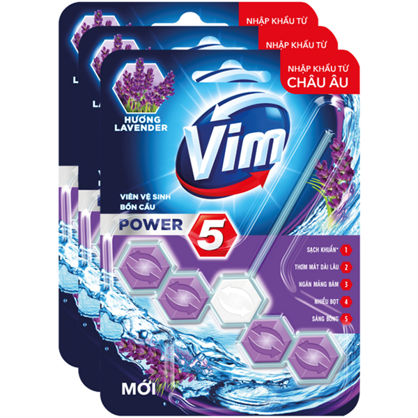 Combo Viên tẩy bồn cầu 55G x 3 VIM Power 5 hương Oải hương Sạch Khuẩn Thơm Mát suốt 30 ngày