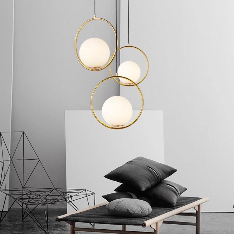 ĐÈN THẢ DECOR NORDIC PHONG CÁCH BẮC ÂU, ĐÈN THẢ CÀNH MẠ VÀNG CẦU THỦY TINH TRẮNG ĐỤC D200