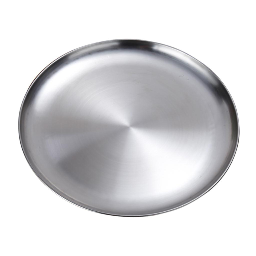 2pcs STAINLESS STEEL ROUND RICE TRAY PLATE SERVING DISH PLATTER MEAT BUFFET