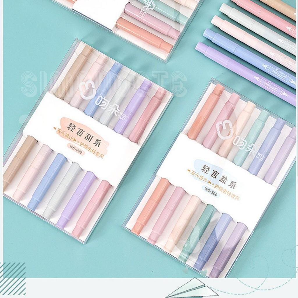 Bộ 6 bút highlight bút ghi nhớ có 2 đầu màu pastel dễ thương ST189