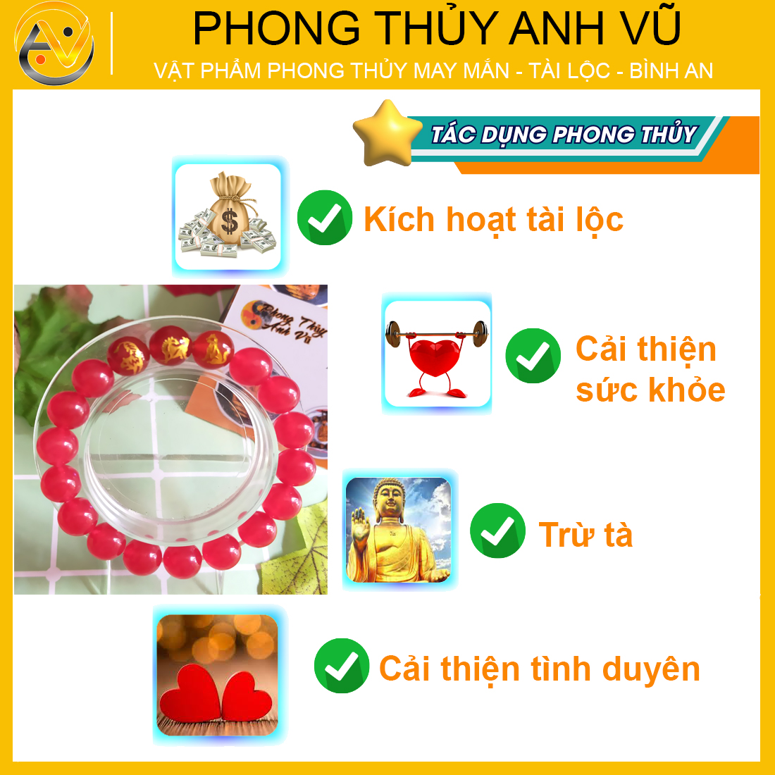 Vòng tay dần ngọ tuất đã khai quang - Vòng mã não đỏ tự nhiên - size 8 10 12ly cho nam nữ - may mắn tài lộc - Vòng Tam Hợp Anh Vũ