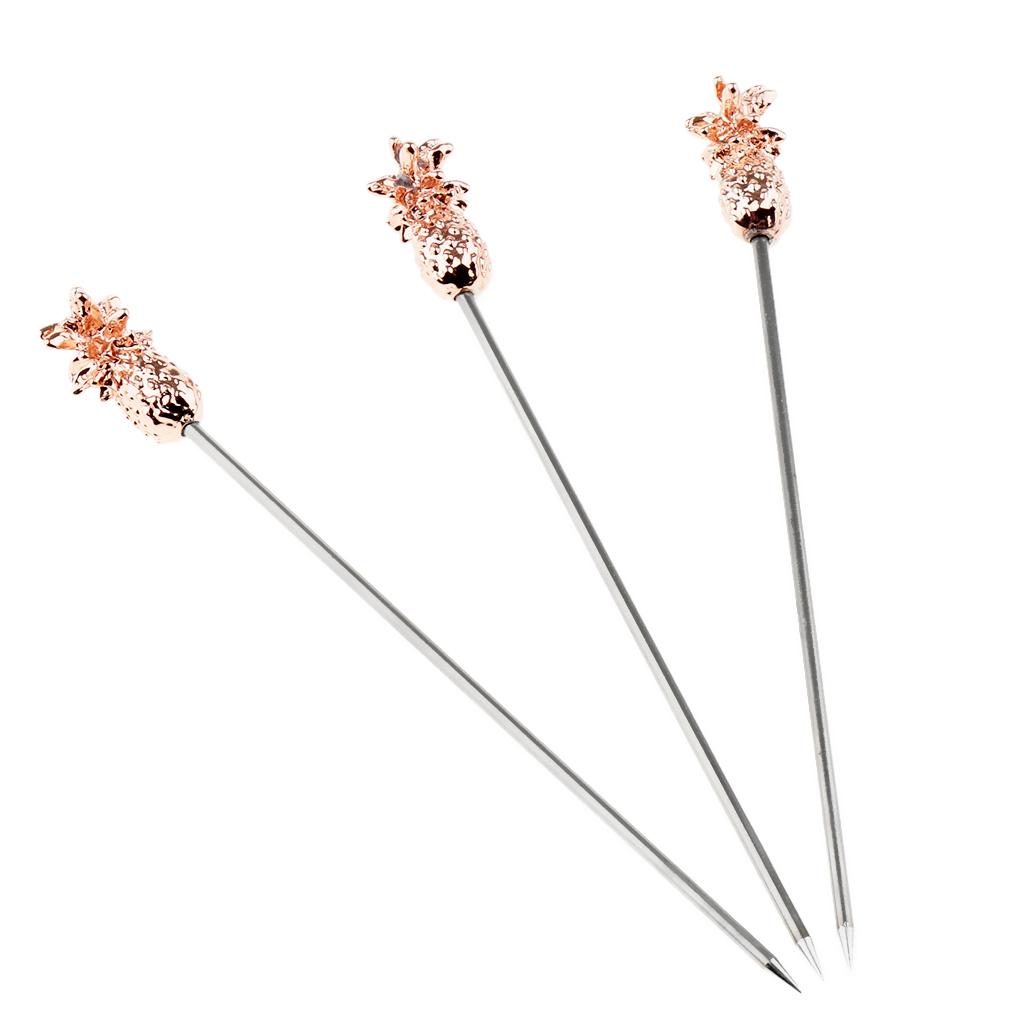 3X Stainless Steel Cocktail Picks Martini Fruit Stick For Party