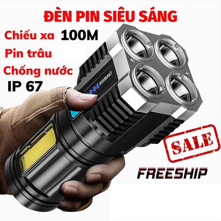 Đèn Pin Cầm Tay Chiếu Xa 4 Chế Độ Đèn Pin Mini Có 4 COB LED FV5 Có sạc Tiện Dụng Tặng thẻ căn cước