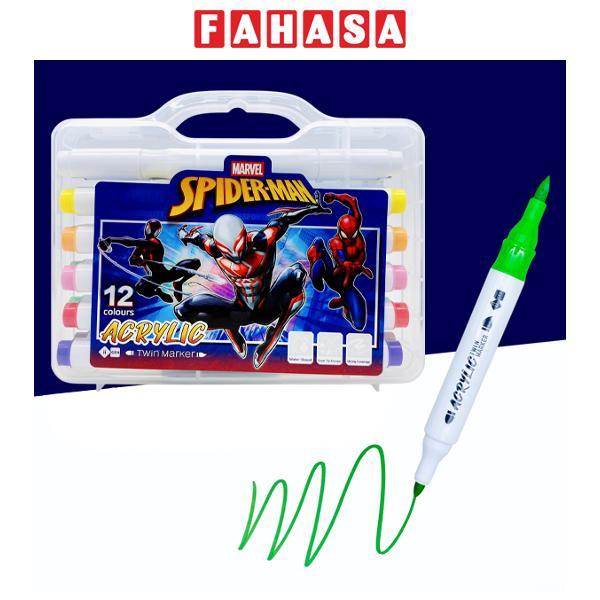 Hộp 12 Bút Màu Acrylic Marker 2 Đầu Spider-Man - iiGEN IG3008