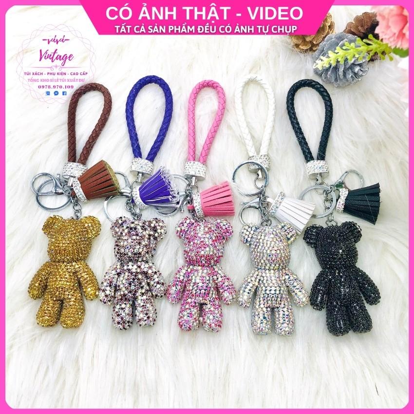 Móc Khóa Gấu Đính Đá Thời Thượng, Phối Tua Rua Siêu Xinh , Treo Túi Xách , Balo .