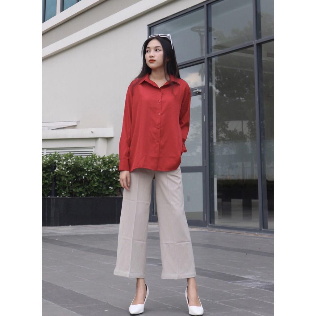Sơ Mi Nữ Tay Dài Cổ Bẻ - Đi làm- Đi chơi OVERSIZE