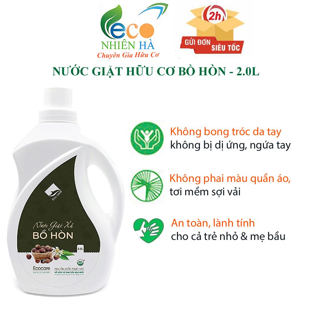 Nước giặt xả ECOCARE 2L tinh dầu bưởi, nước giặt hữu cơ an toàn cho bé, không hại da tay