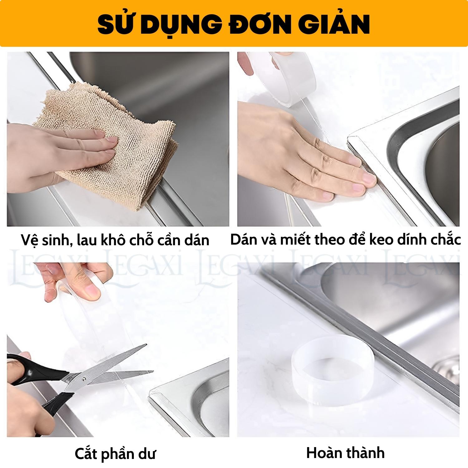 Băng keo dán viền mép bếp trong suốt chống thấm chống dầu mỡ chống nấm mốc bồn rửa bát lavabo Legaxi