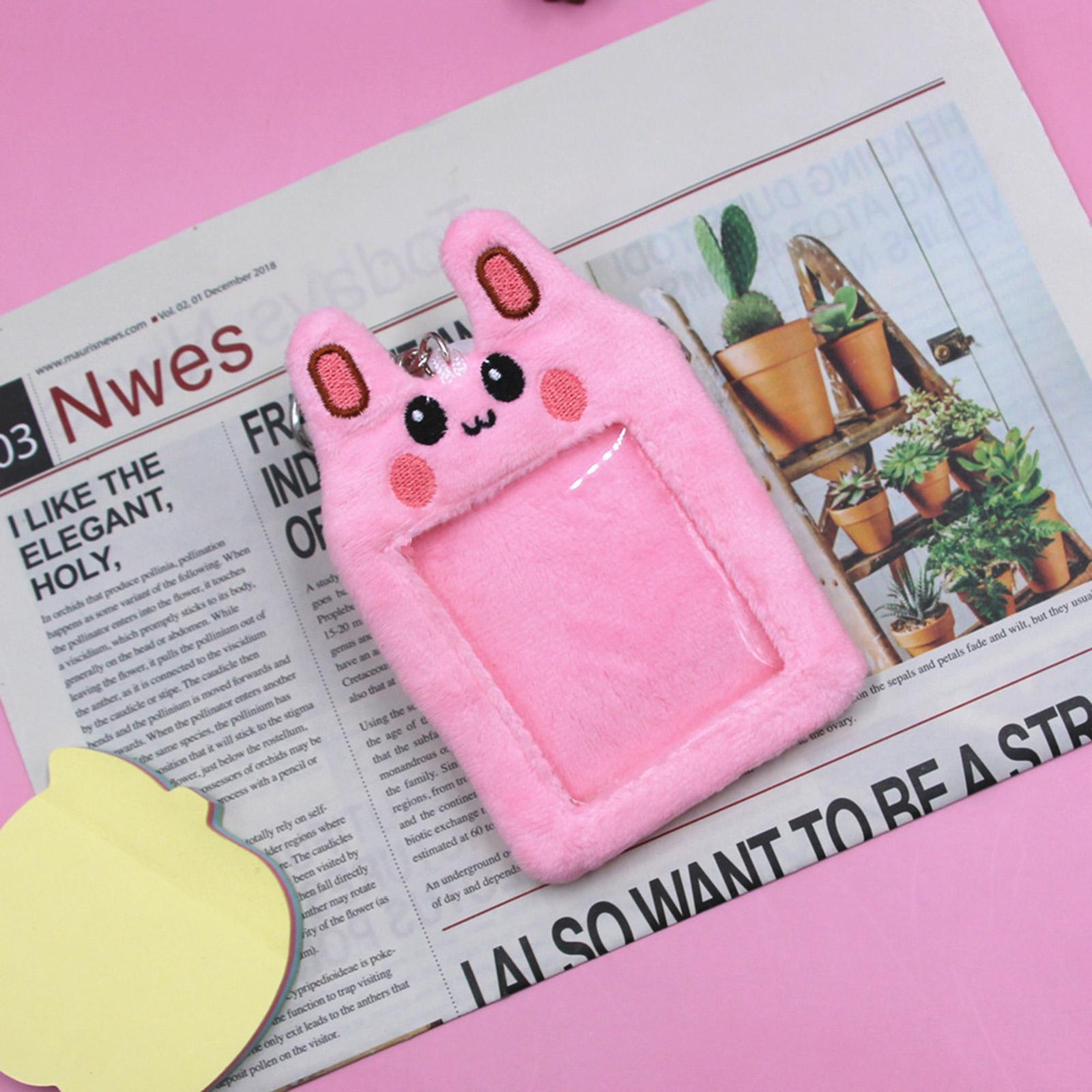 Plush Photocard Holder Cute ID Card Holder Pendant Keychain Photo Sleeves Protector for Household, Wedding, Driver Licenses, Bus Card