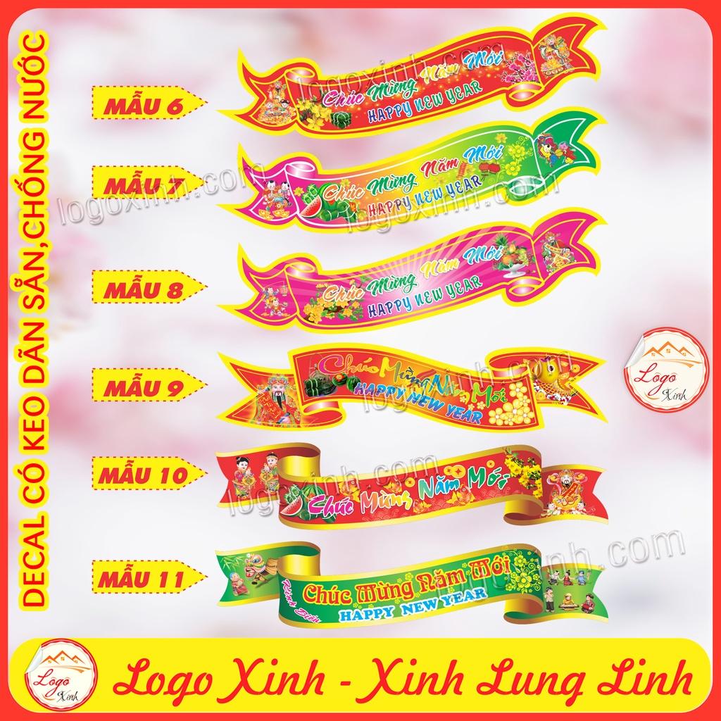 BỘ 5 Tem Ruy Băng Dạng Decal Dán Trang Trí Giỏ Quà Tết, Trang Trí Đồ Tết Có Keo Dán Sẵn, Chống Nước, Chúc Mừng Năm Mới