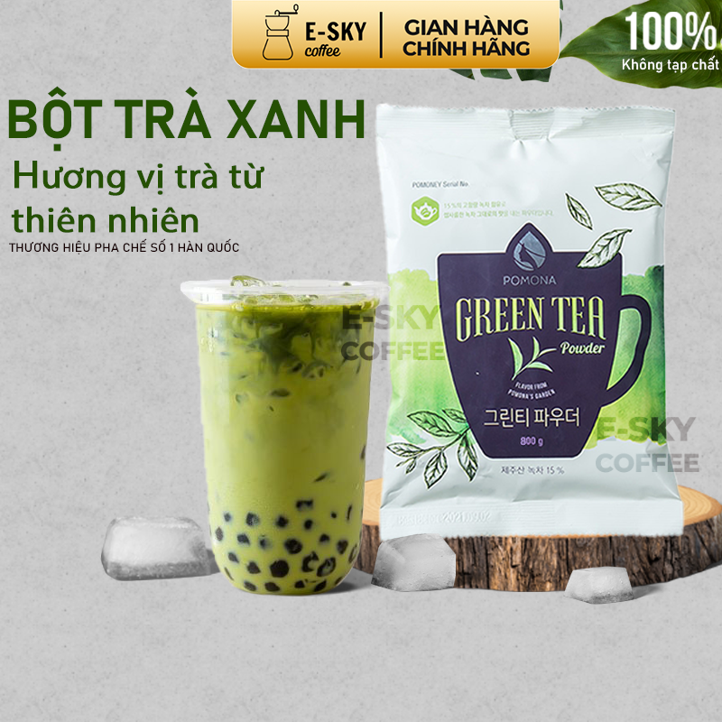 Bột Trà Xanh POMONA Green Tea Powder Nguyên Liệu Pha Chế Cà Phê Trà Xanh Đá xay Milk Foam Hàn Quốc 800g