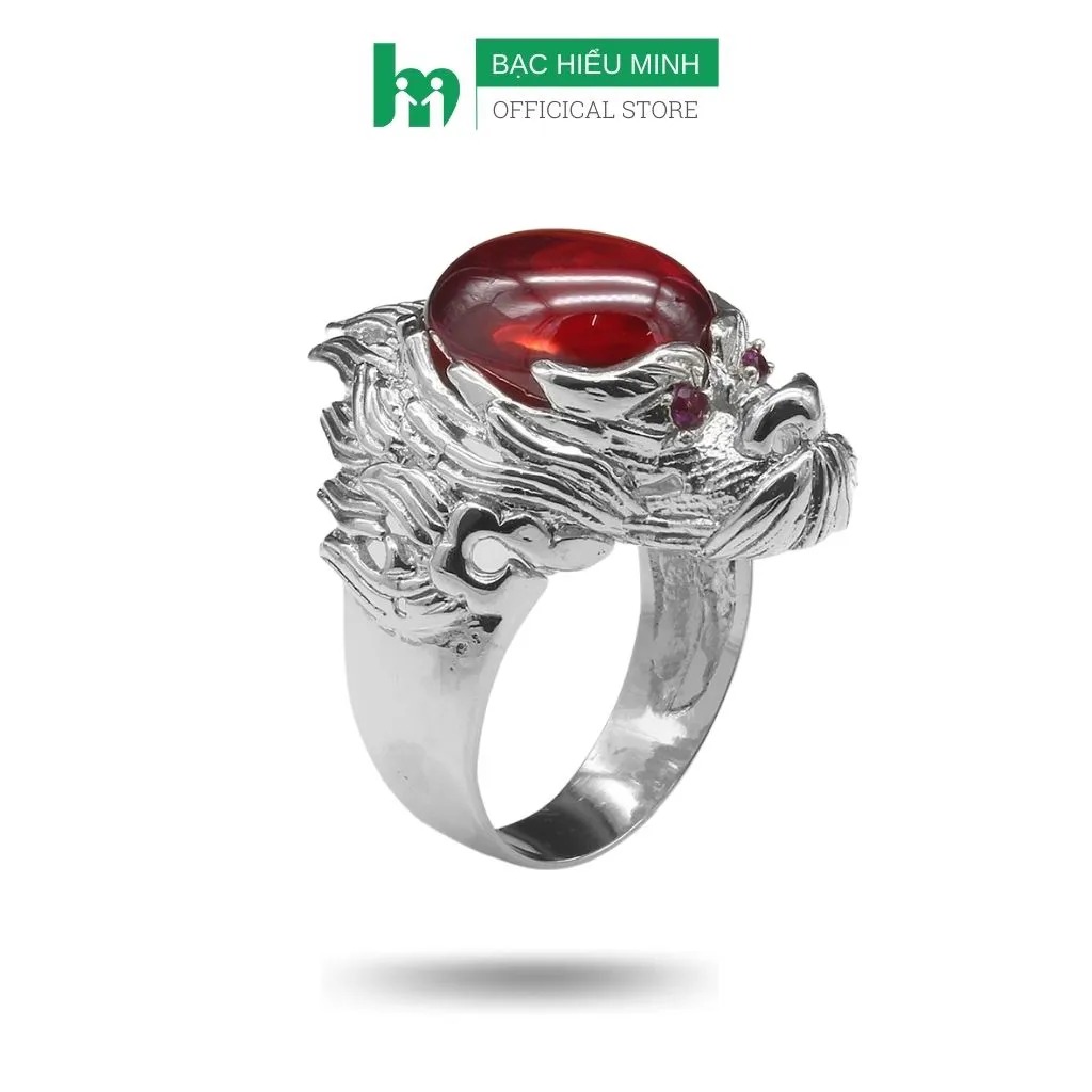 Nhẫn Nam Bạc Hiểu Minh NA363 - Đầu Rồng Đá Đỏ - Bảo Hành Vĩnh Viễn
