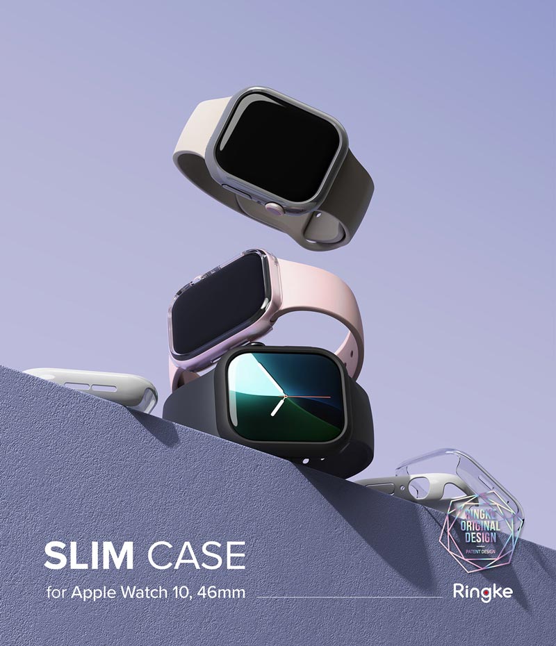 Bộ 2 ốp cho Apple Watch 10 RINGKE Slim 46mm / 42mm - Hàng Chính Hãng - Clear &amp; Light Gray