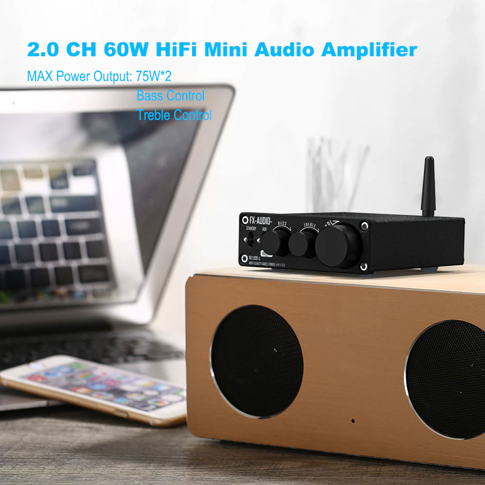 Amply FX AUDIO 502E-L Class D Công Suất 2x65W 4 Ohm- Bluetooth 5.0- Hàng Chính Hãng