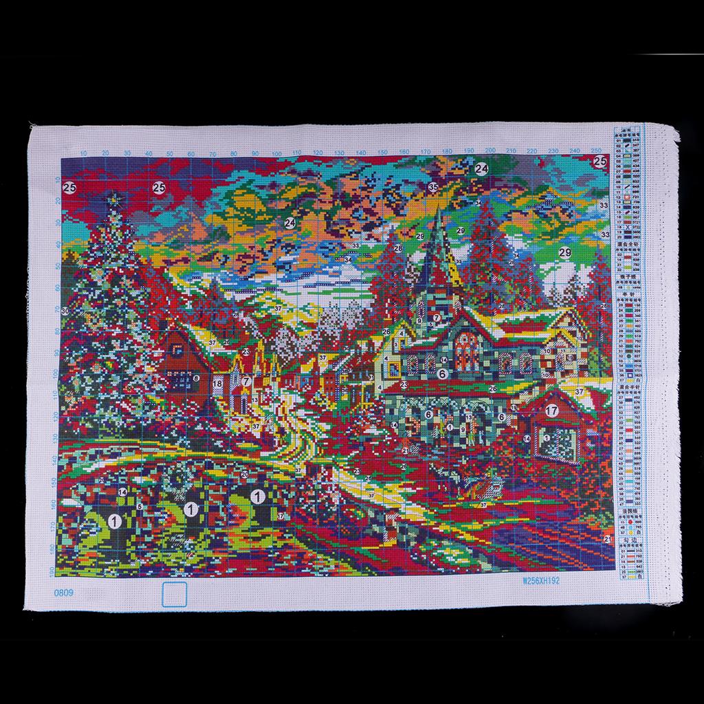 11CT 67x52cm Stamped Cross Stitch Kits Pre-Printed Pattern - Winter Village
