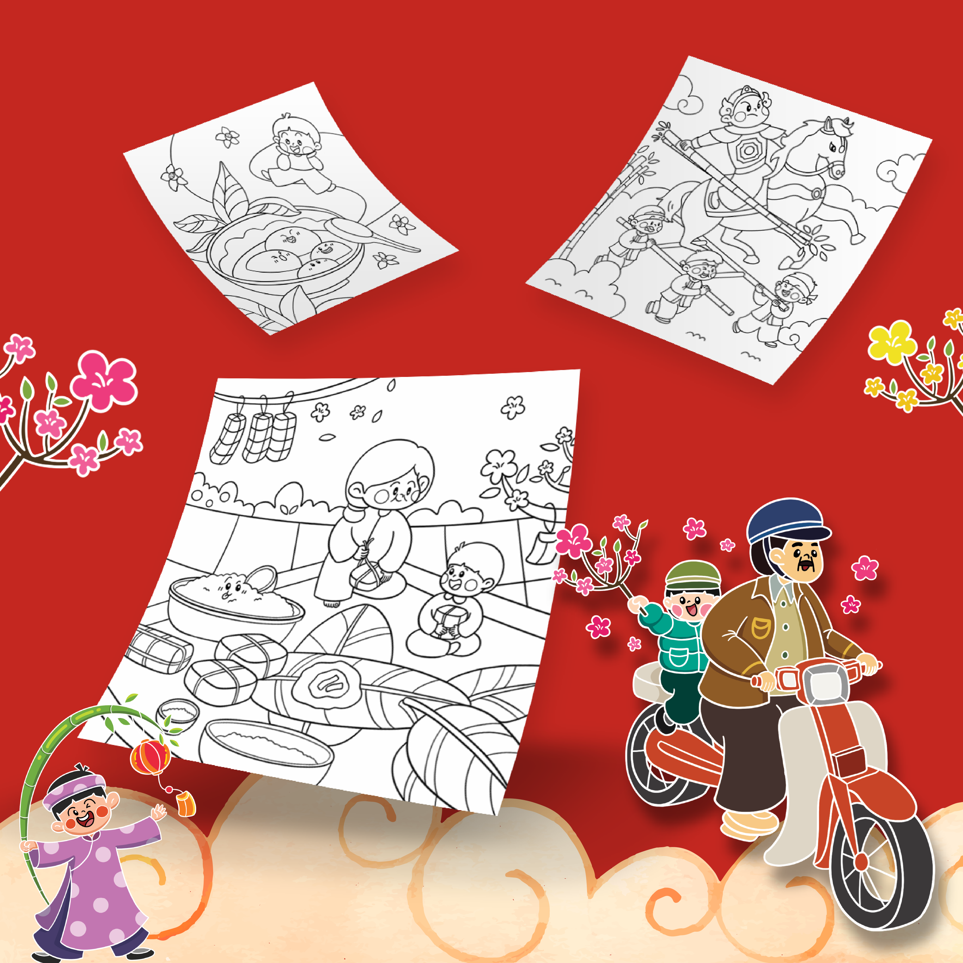 Sách - Khám Phá Lễ Hội Truyền Thống Việt Nam - Tô Màu Ngày Tết - Tặng Kèm Sticker