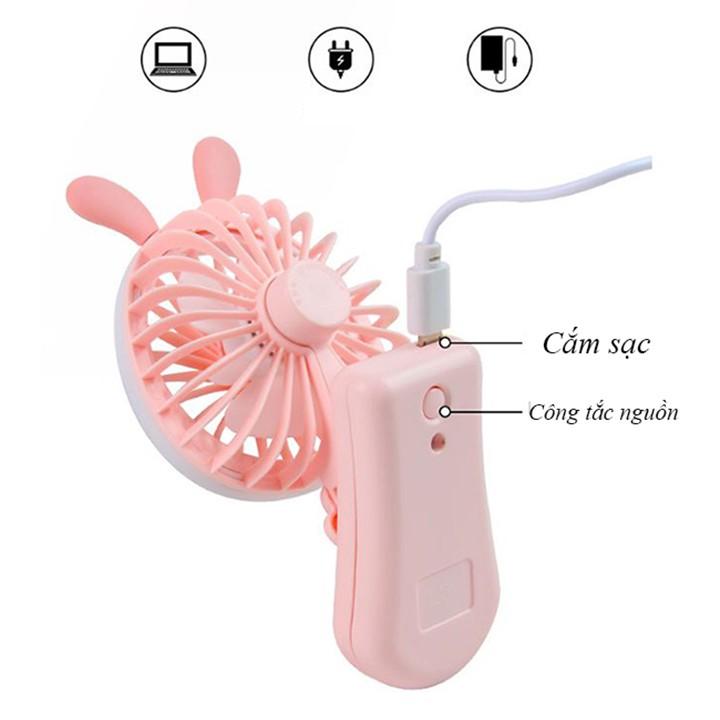 Quạt Mini Pocket Fan Hình Thỏ Tích Hợp Kẹp Điện Thoại, Sạc USB Tiện Dụng - Giao Màu Ngẫu Nhiên