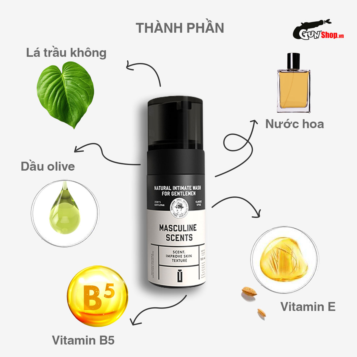 [Chai 100ml] Dung dịch vệ sinh nam dạng bọt, hương thơm nam tính - Shell Masculine Scents kèm 1 chiếc BCS Gun Super Thin